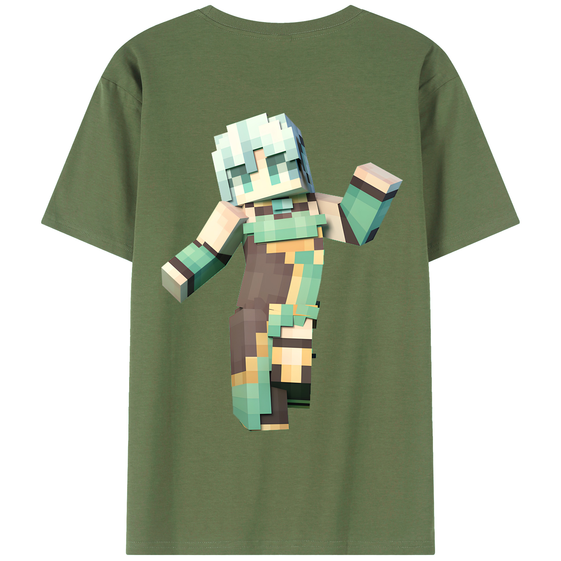 （画像用） マインクラフト ブロックの世界 Minecraft MC Block world 綿100％ メンズ半袖Tシャツ（バックプリント） 通気性